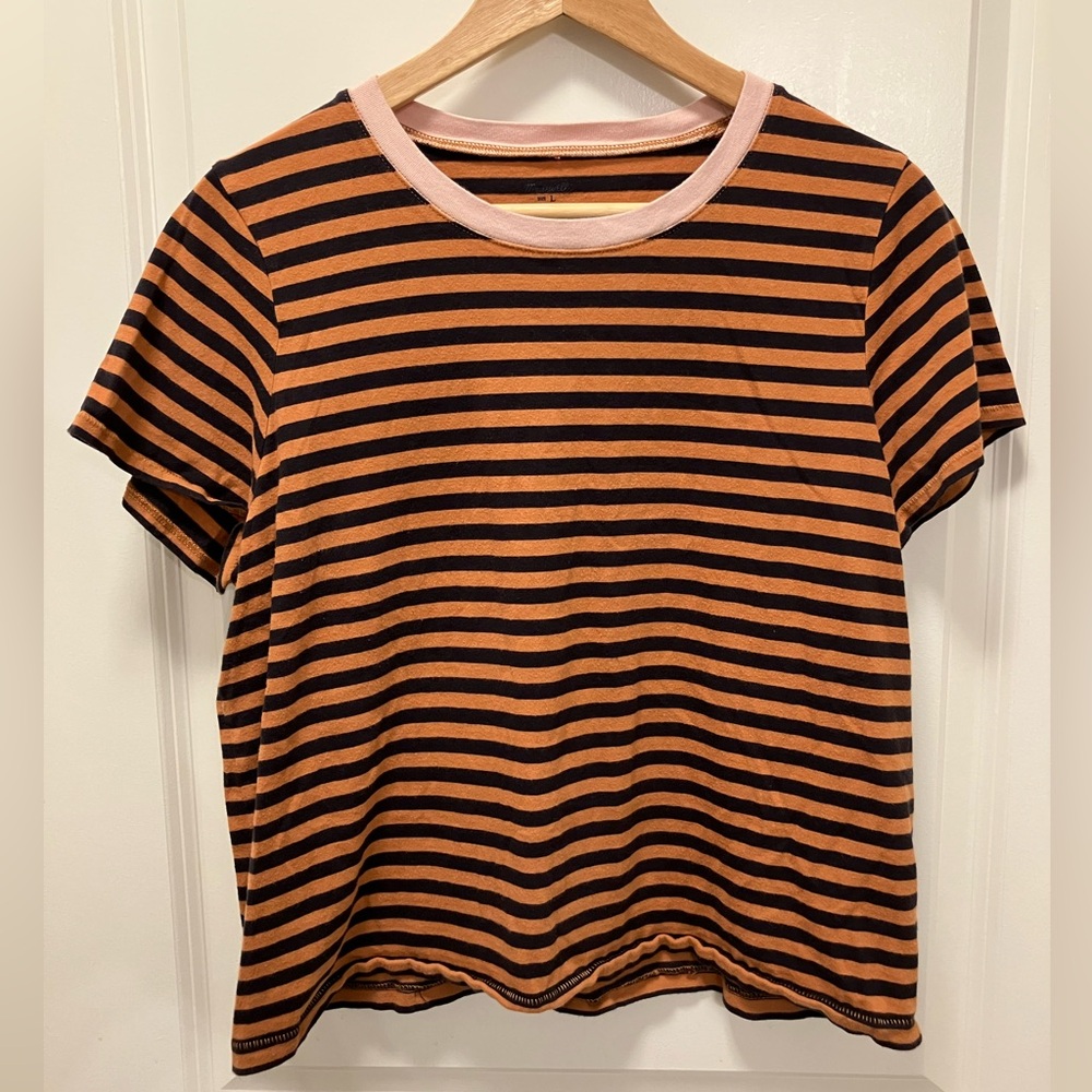 Madewell Black and Tan Striped Tee